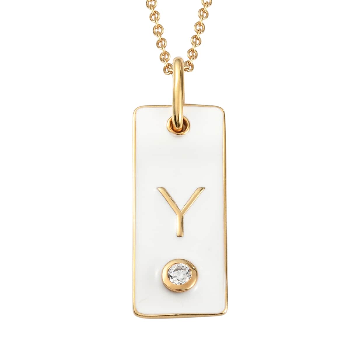 Lolos Exclusive Pick's KARIS Simulated Diamond Initial Y Pendant Necklace 20 Inches in 18K YG Plated and ION Plated Yellow Gold Stainless Steel image number 0