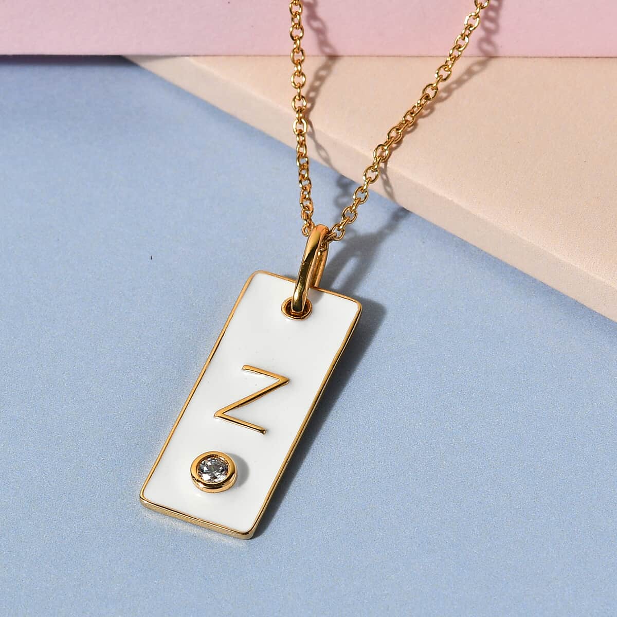 Lolos Exclusive Pick's KARIS Simulated Diamond Initial Z Pendant Necklace 20 Inches in 18K YG Plated and ION Plated Yellow Gold Stainless Steel image number 1
