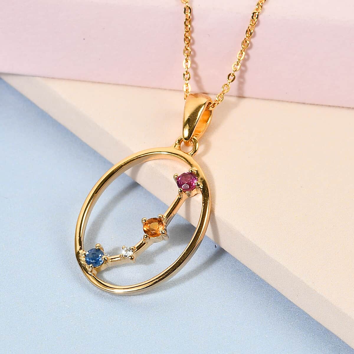 Multi Gemstone Aries Pendant Necklace 20 Inches in Vermeil Yellow Gold Over Sterling Silver 0.35 ctw image number 1