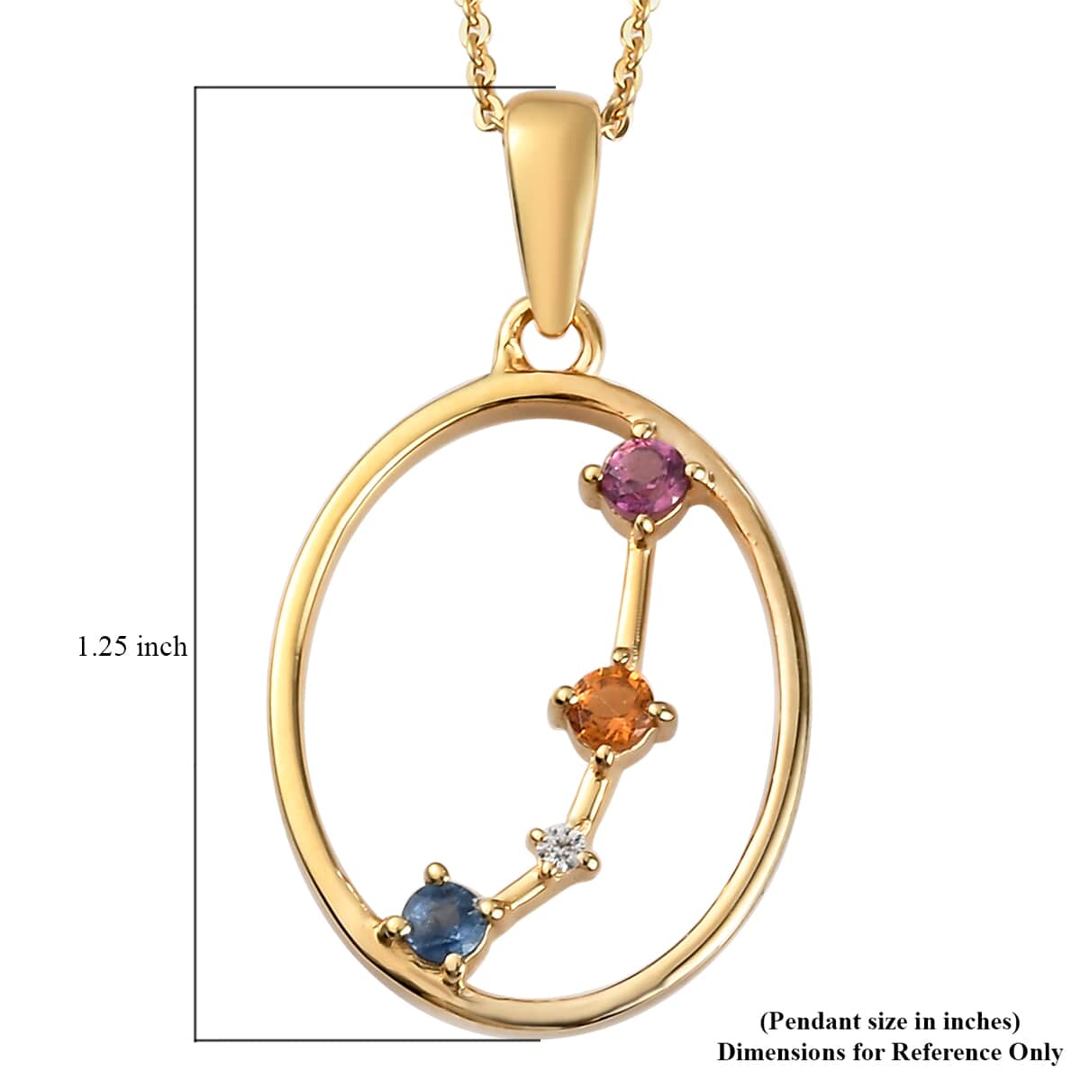 Multi Gemstone Aries Pendant Necklace 20 Inches in Vermeil Yellow Gold Over Sterling Silver 0.35 ctw image number 5