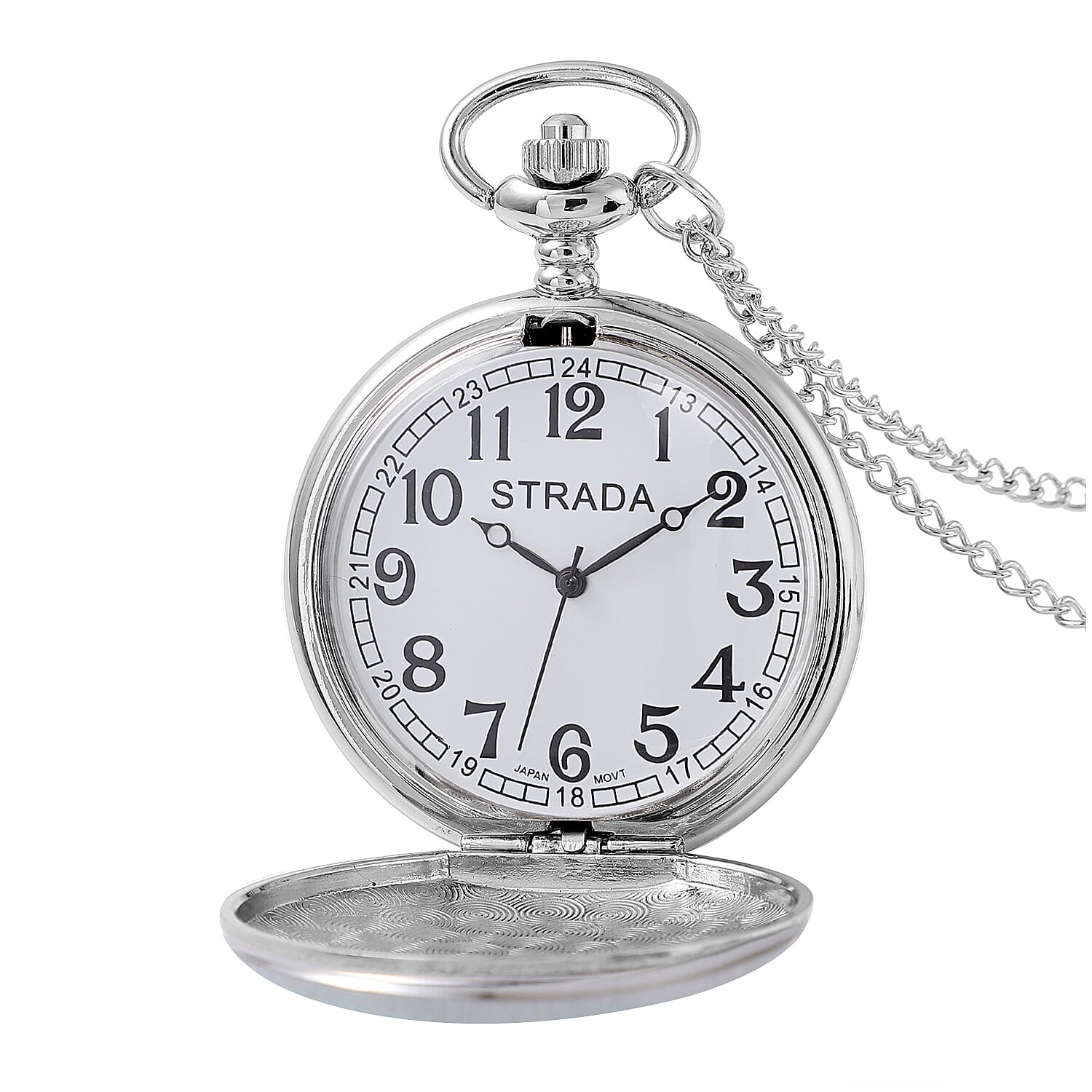Strada Japanese Movement 3D Winter The Train Pattern Pocket Watch with Chain (31 Inches)