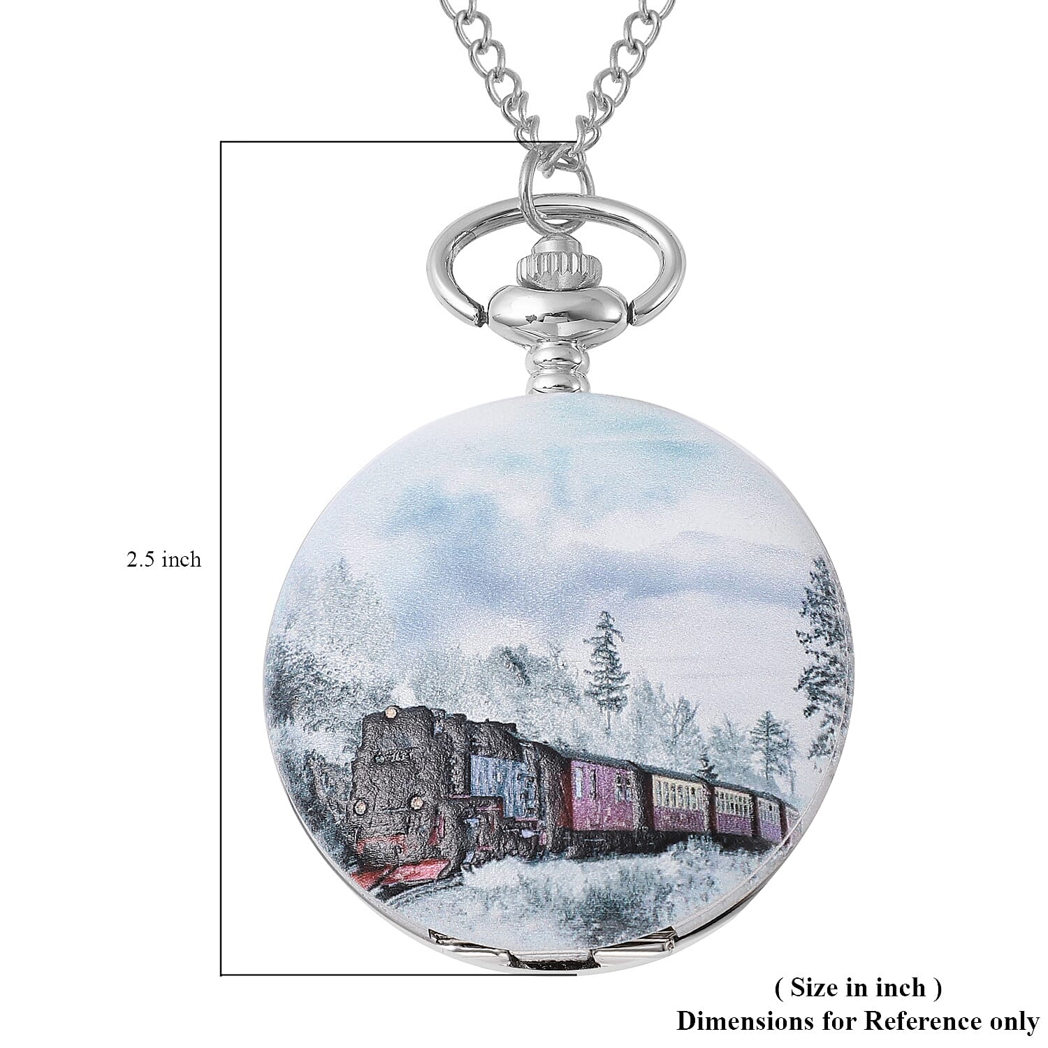 Strada Japanese Movement 3D Winter The Train Pattern Pocket Watch with Chain (31 Inches)