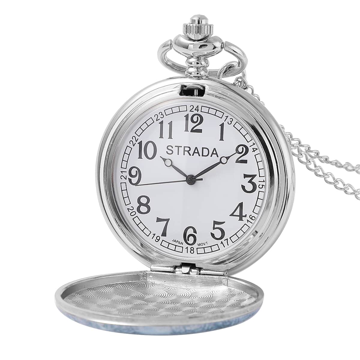 Strada Japanese Movement 3D Winter The Cabin Pattern Pocket Watch with Chain (31 Inches) image number 4