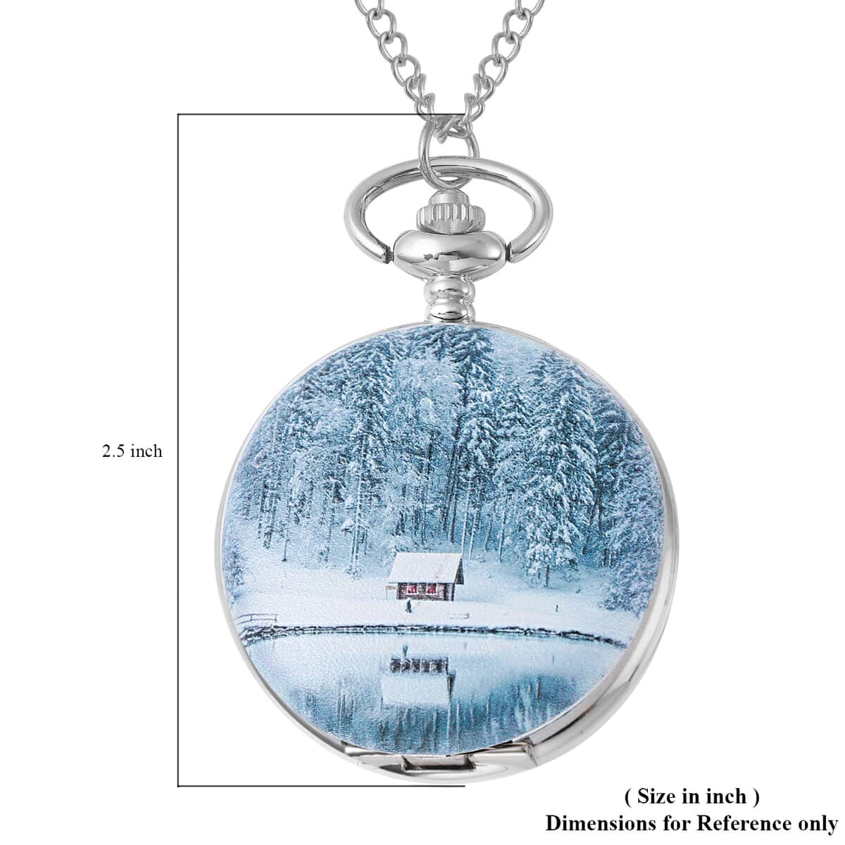 Strada Japanese Movement 3D Winter The Cabin Pattern Pocket Watch with Chain (31 Inches) image number 5