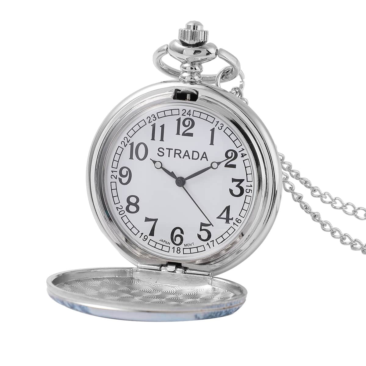 Strada Japanese Movement 3D Winter Snow Woods Pattern Pocket Watch with Chain (31 Inches) image number 4