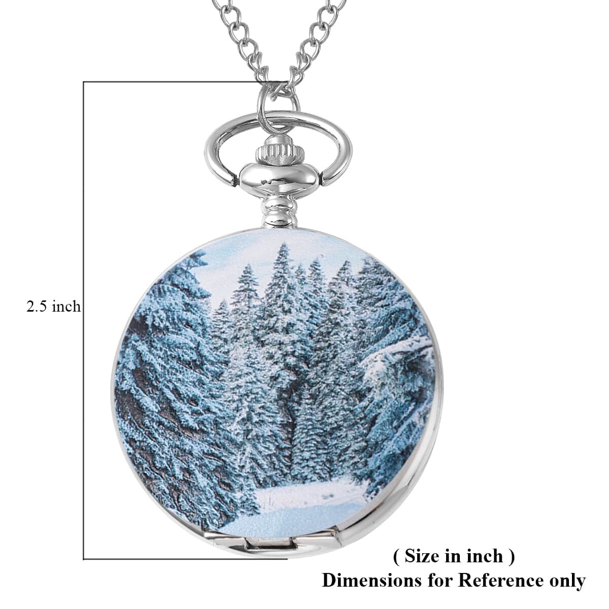 Strada Japanese Movement 3D Winter Snow Woods Pattern Pocket Watch with Chain (31 Inches) image number 5