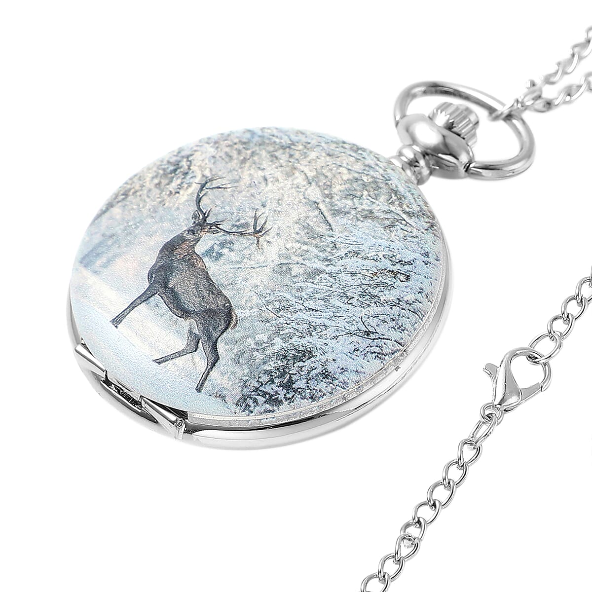 Strada Japanese Movement 3D Winter The Deer Pattern Pocket Watch with Chain (31 Inches) image number 2
