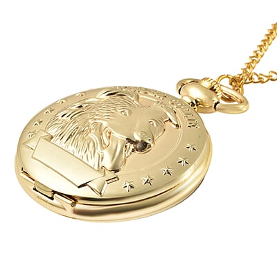 Strada Japanese Movement Border Collie Pocket Watch in Goldtone with Chain (31 Inches)
