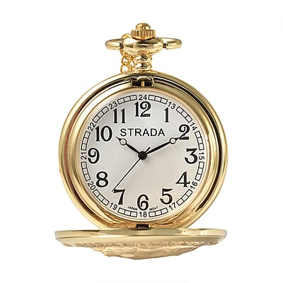 Strada Japanese Movement Border Collie Pocket Watch in Goldtone with Chain (31 Inches)
