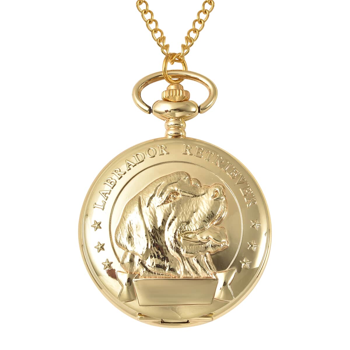 Strada Japanese Movement Labrador Pocket Watch in Goldtone with Chain (31 Inches) image number 0