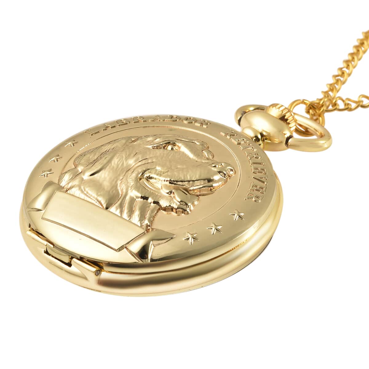 Strada Japanese Movement Labrador Pocket Watch in Goldtone with Chain (31 Inches) image number 2