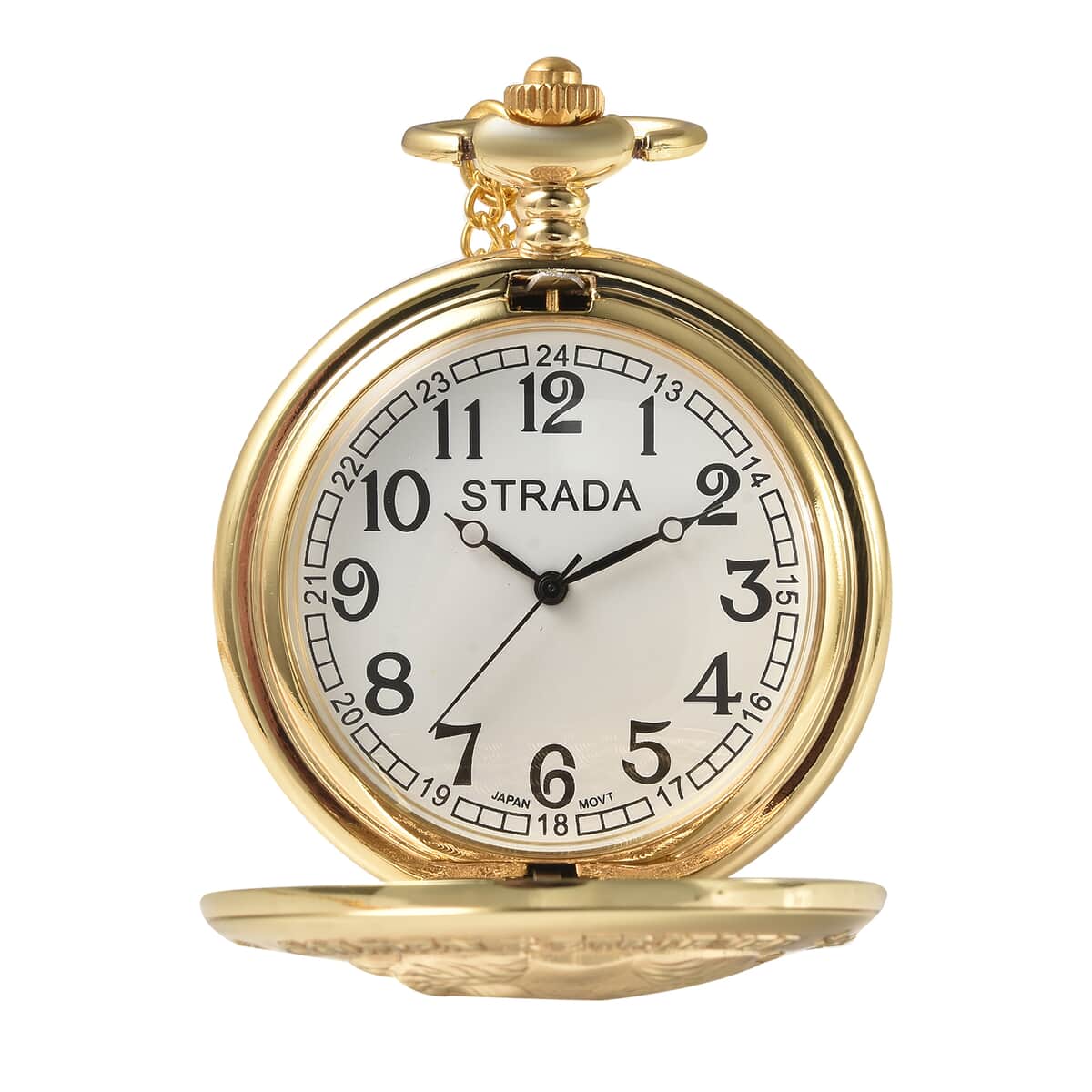 Strada Japanese Movement Labrador Pocket Watch in Goldtone with Chain (31 Inches) image number 4