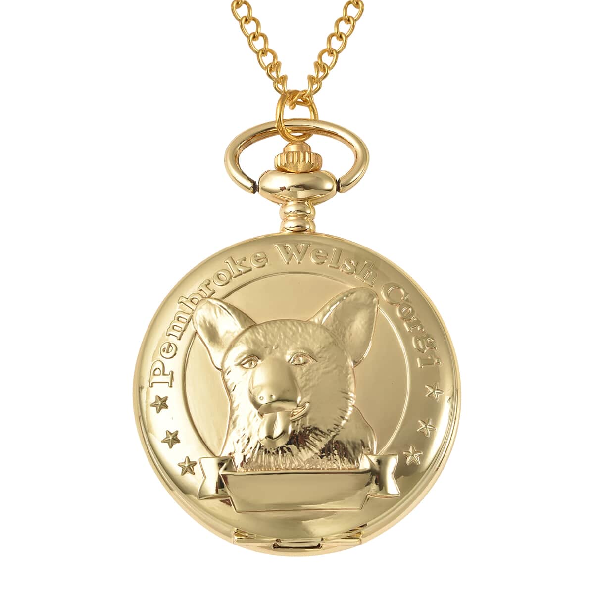 Strada Japanese Movement Corgi Pocket Watch in Goldtone with Chain (31 Inches) image number 0