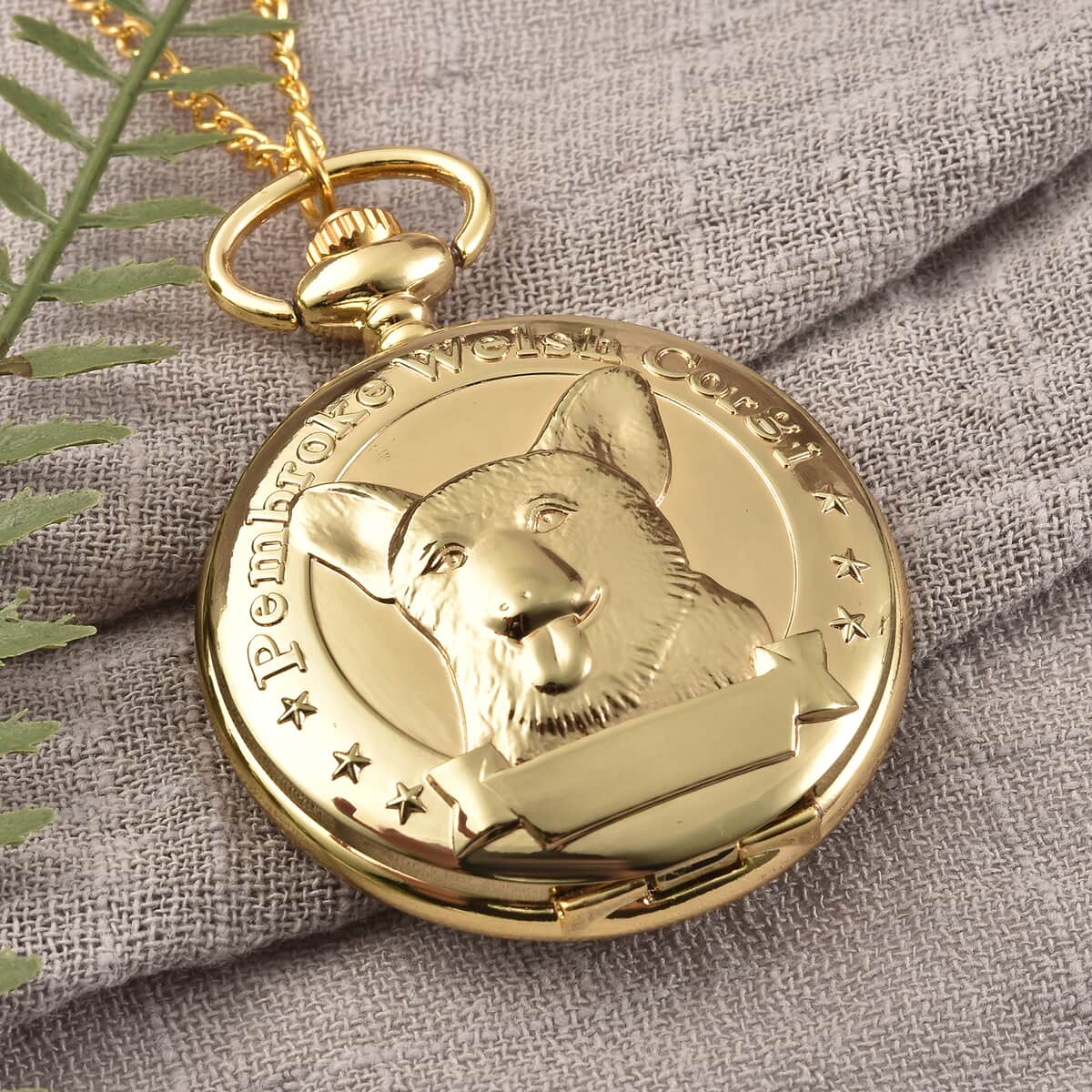 Strada Japanese Movement Corgi Pocket Watch in Goldtone with Chain (31 Inches) image number 1