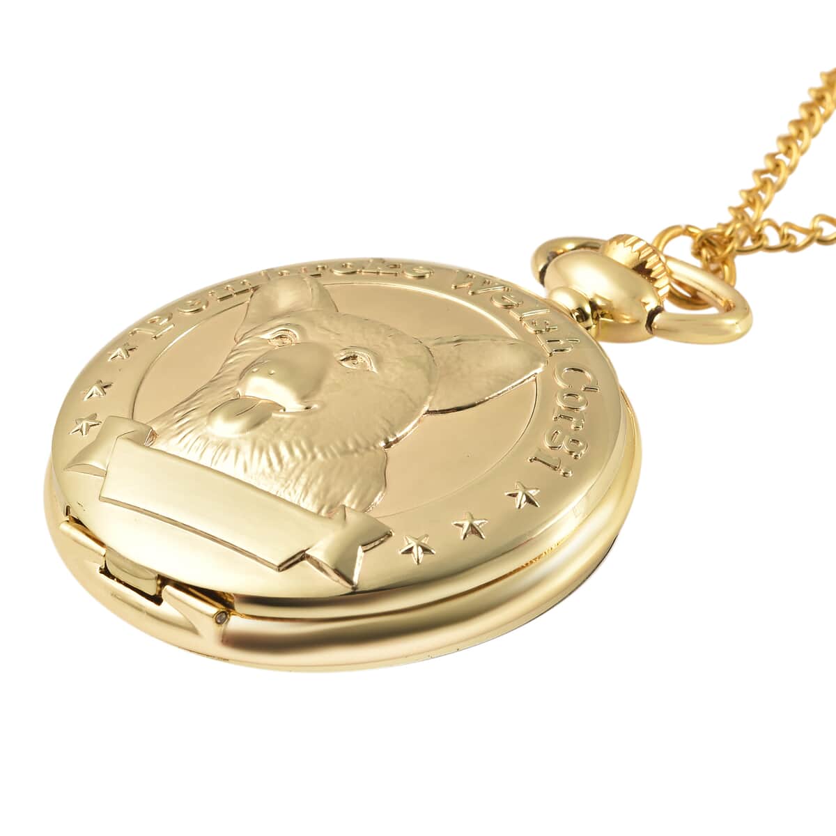 Strada Japanese Movement Corgi Pocket Watch in Goldtone with Chain (31 Inches) image number 2
