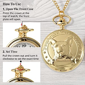 Strada Japanese Movement Corgi Pocket Watch in Goldtone with Chain 31 Inches