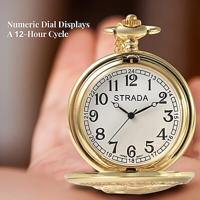 Strada Japanese Movement Corgi Pocket Watch in Goldtone with Chain 31 Inches