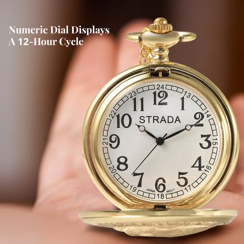 Strada Japanese Movement Corgi Pocket Watch in Goldtone with Chain 31 Inches