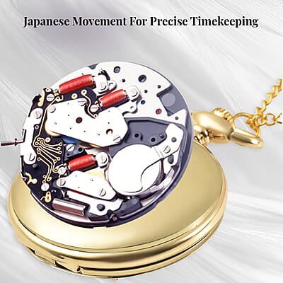 Strada Japanese Movement Corgi Pocket Watch in Goldtone with Chain 31 Inches