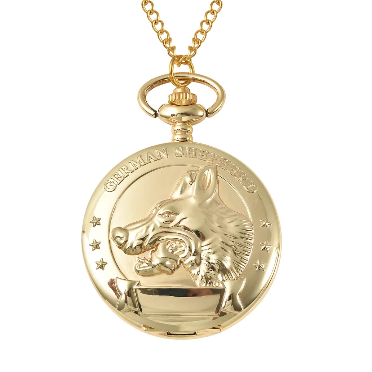Strada Japanese Movement German Shepherd Pocket Watch in Goldtone with Chain 31 Inches image number 0