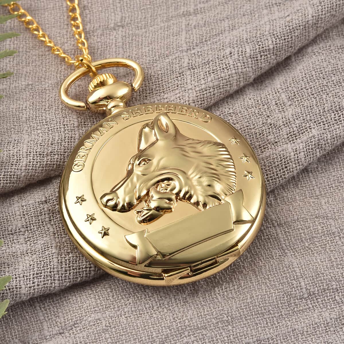 Strada Japanese Movement German Shepherd Pocket Watch in Goldtone with Chain 31 Inches image number 1