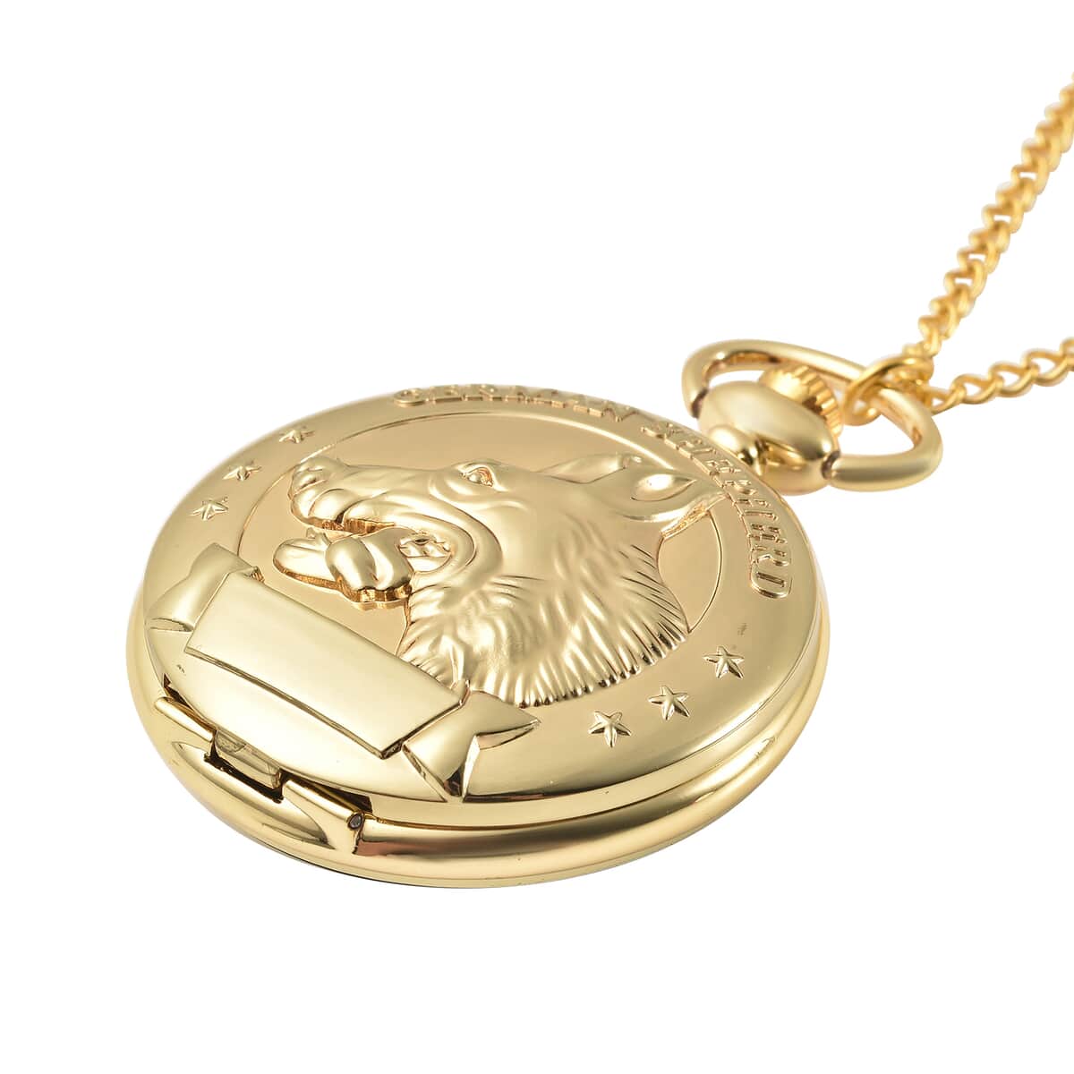 Strada Japanese Movement German Shepherd Pocket Watch in Goldtone with Chain 31 Inches image number 2