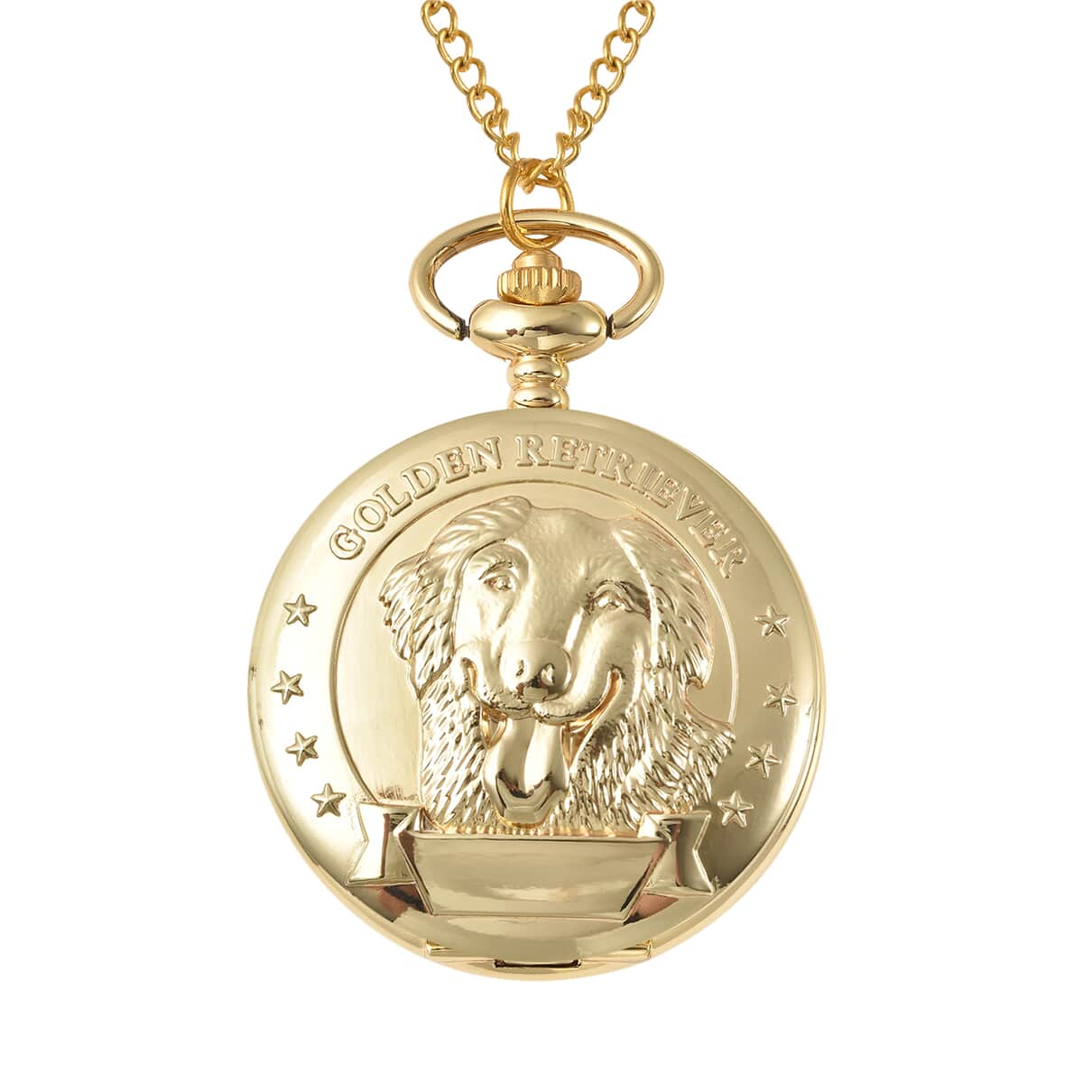 Strada Japanese Movement Golden Retriever Pocket Watch in Goldtone with Chain (31 Inches) image number 0