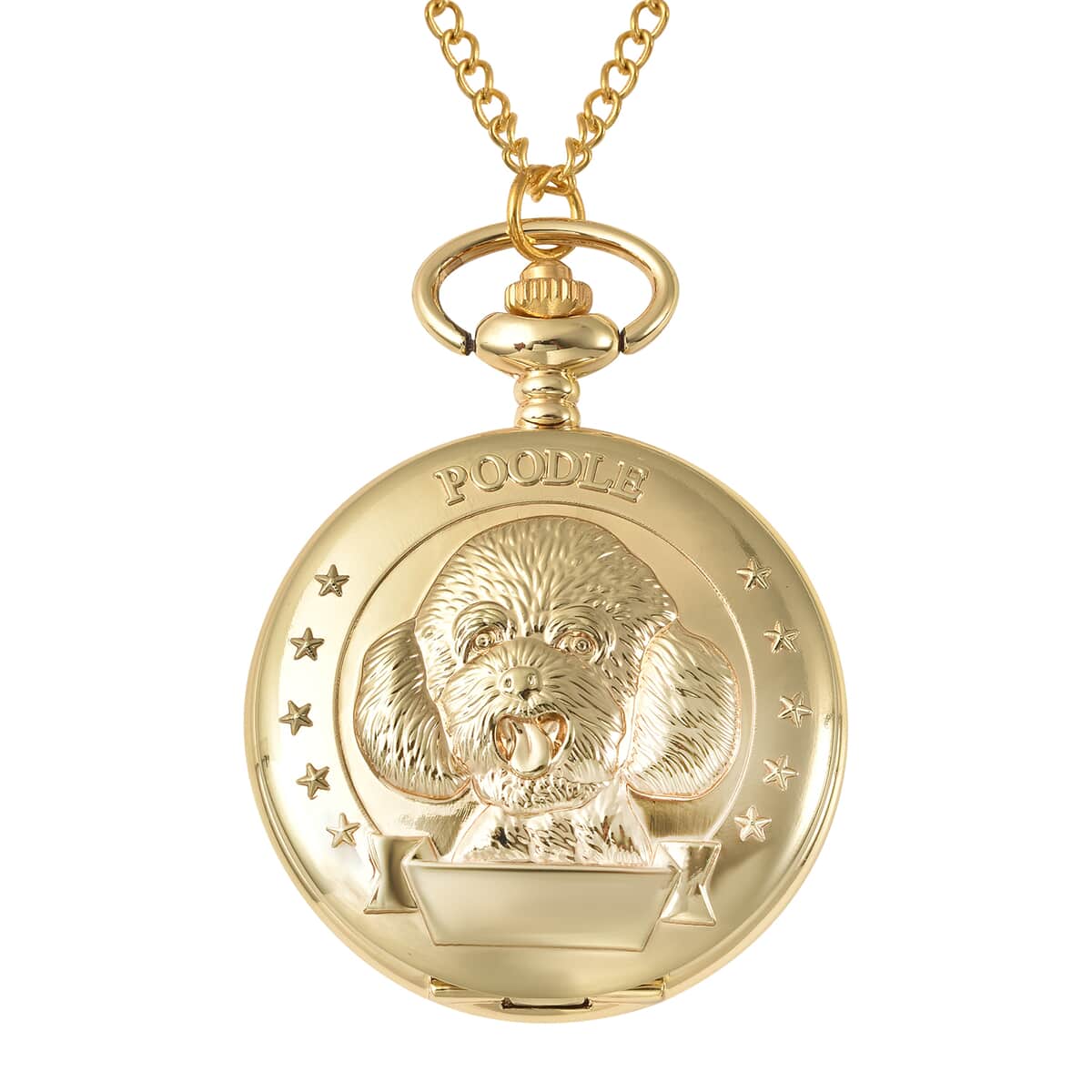 Strada Japanese Movement Poodle Pocket Watch in Goldtone with Chain (31 Inches) image number 0