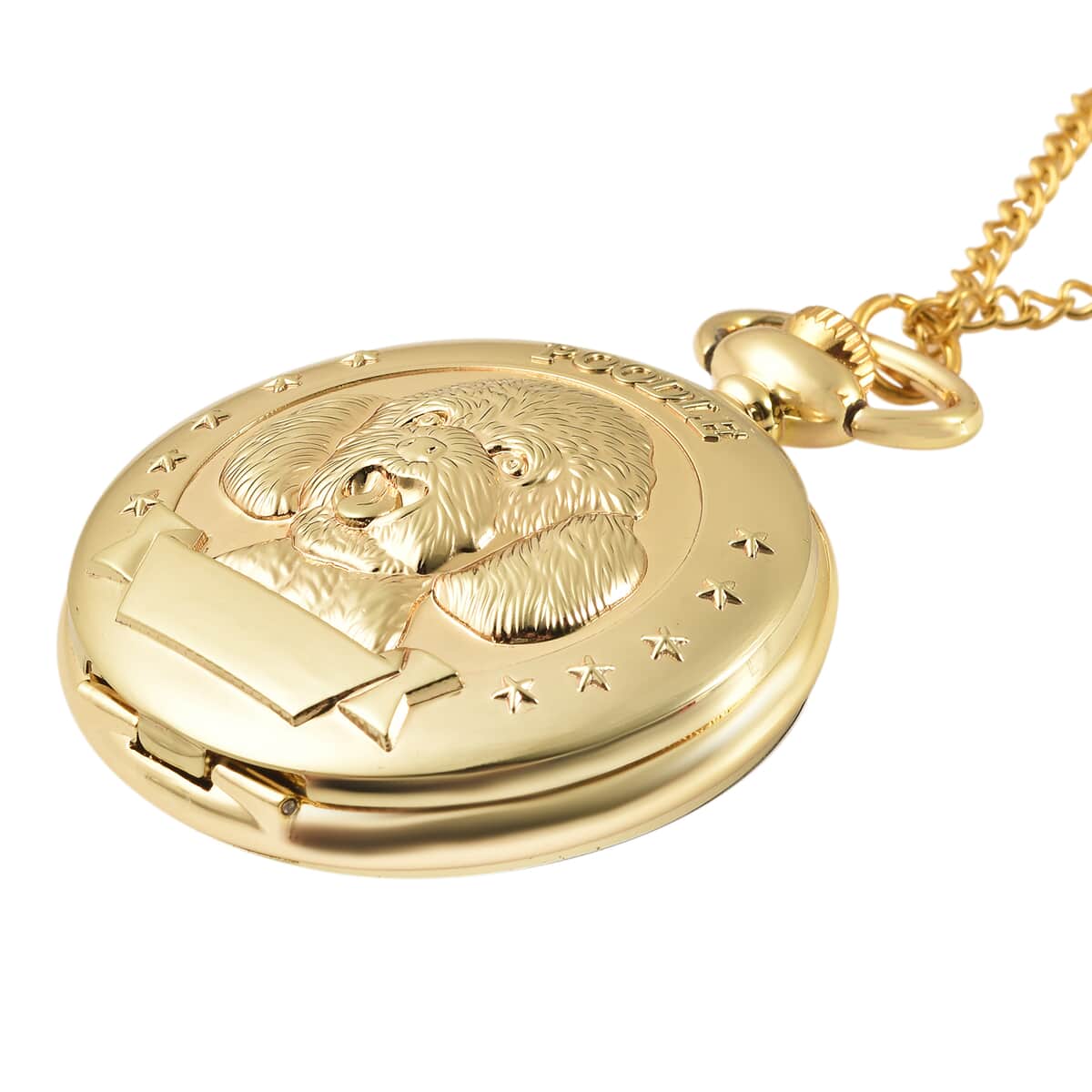Strada Japanese Movement Poodle Pocket Watch in Goldtone with Chain (31 Inches) image number 2
