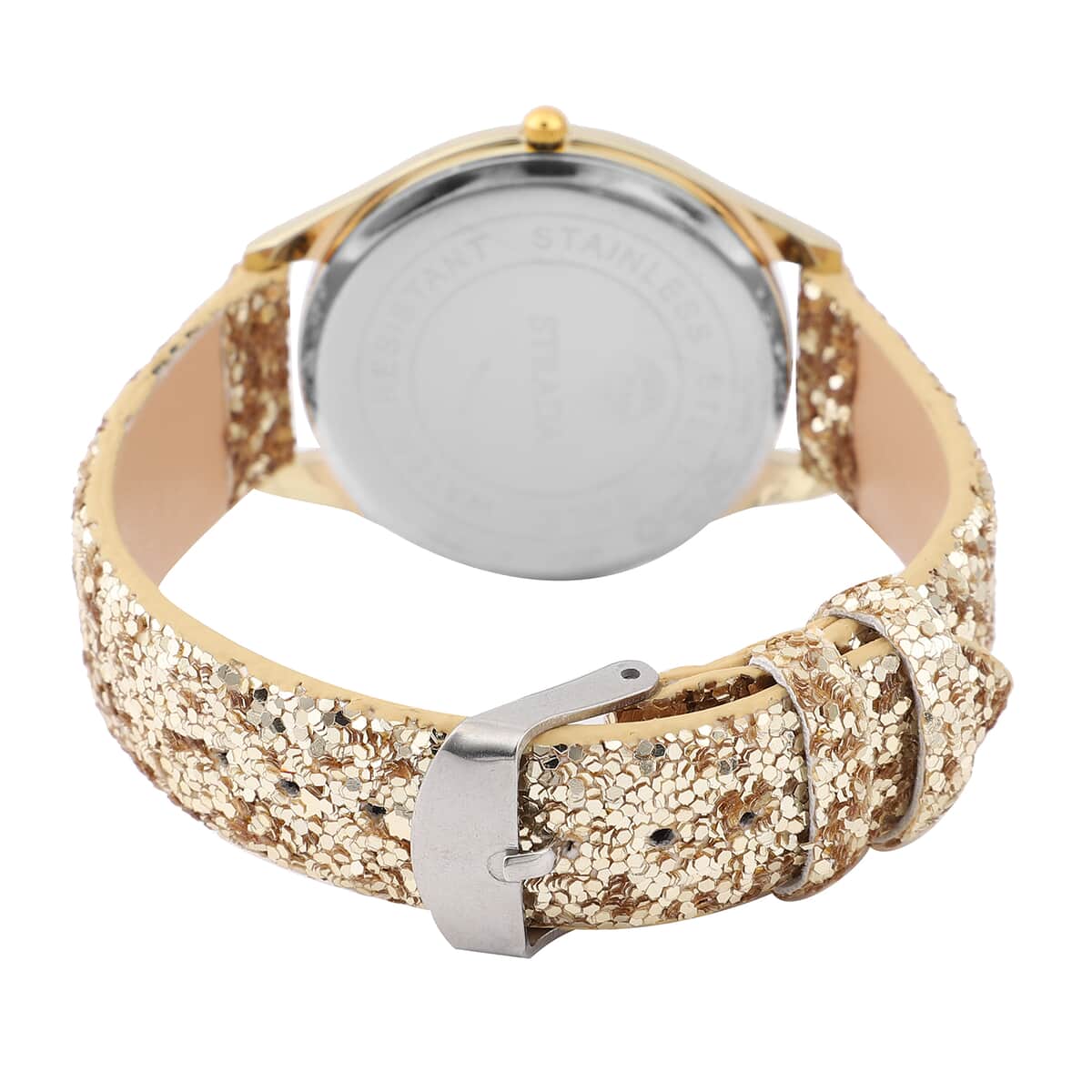 Strada Japanese Movement Watch with Golden Sequin Faux Leather Strap and Golden Solid Acrylic Scarf image number 3