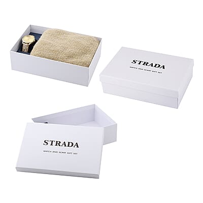 Strada Japanese Movement Watch with Golden Sequin Faux Leather Strap and Golden Solid Acrylic Scarf