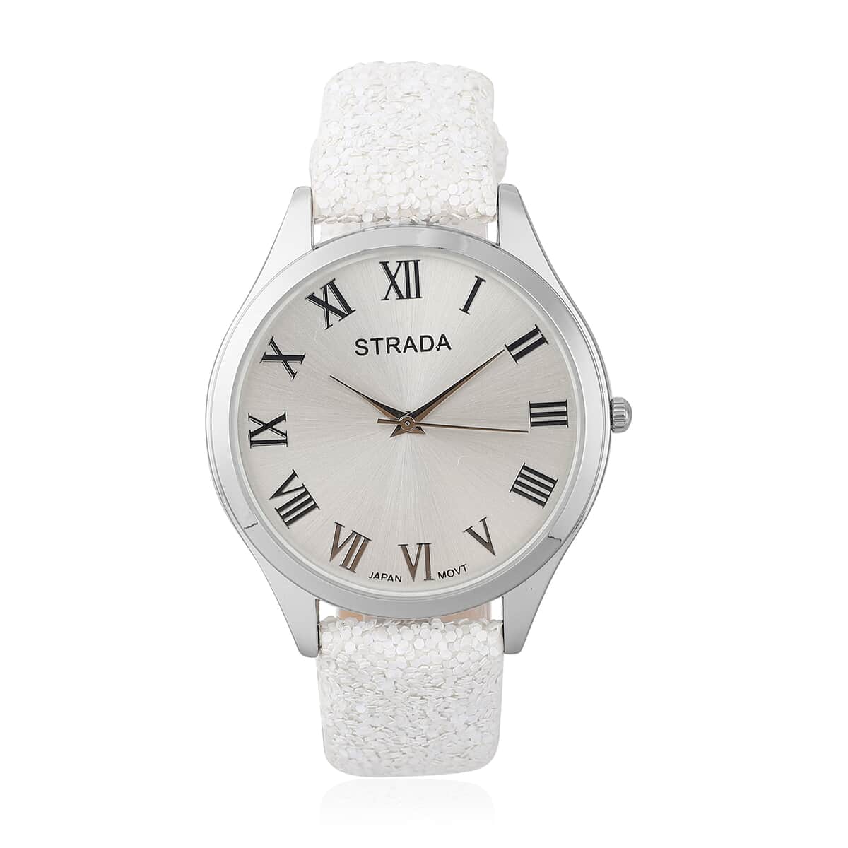 Strada Japanese Movement Watch with White Sequin Faux Leather Strap and White Solid Acrylic Scarf image number 1