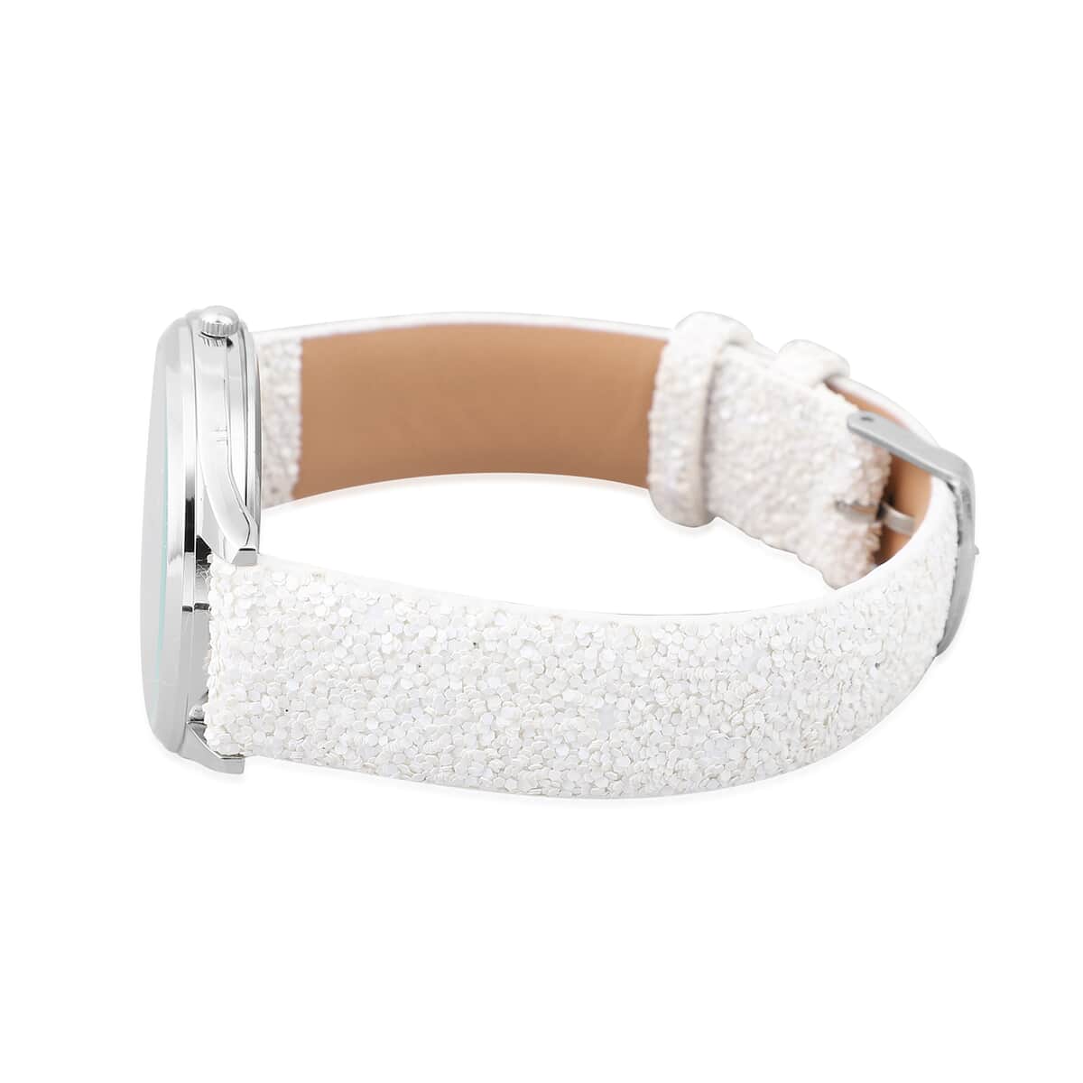 Strada Japanese Movement Watch with White Sequin Faux Leather Strap and White Solid Acrylic Scarf image number 2