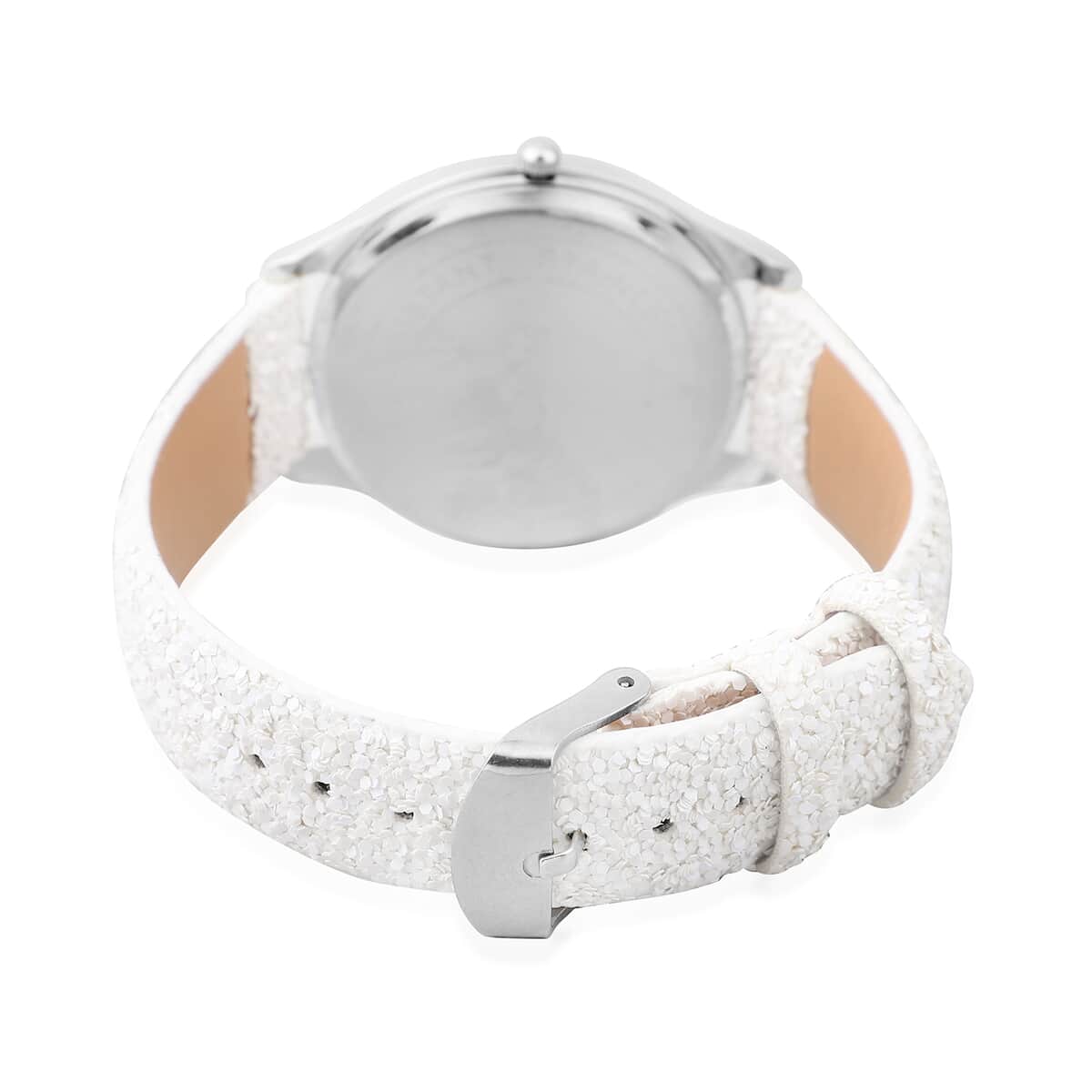 Strada Japanese Movement Watch with White Sequin Faux Leather Strap and White Solid Acrylic Scarf image number 3