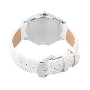 Strada Japanese Movement Watch with White Sequin Faux Leather Strap and White Solid Acrylic Scarf