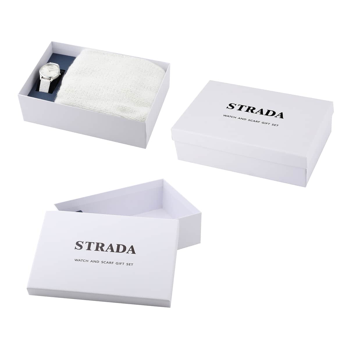 Strada Japanese Movement Watch with White Sequin Faux Leather Strap and White Solid Acrylic Scarf image number 6