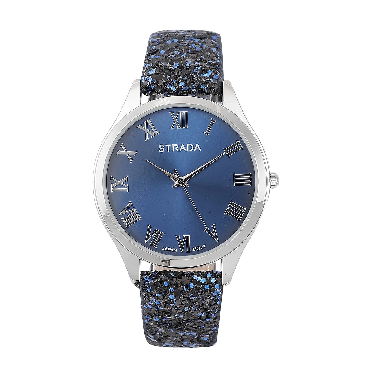 Strada Japanese Movement Watch with Dark Blue Sequin Faux Leather Strap and Navy Blue Solid Acrylic Scarf image number 1