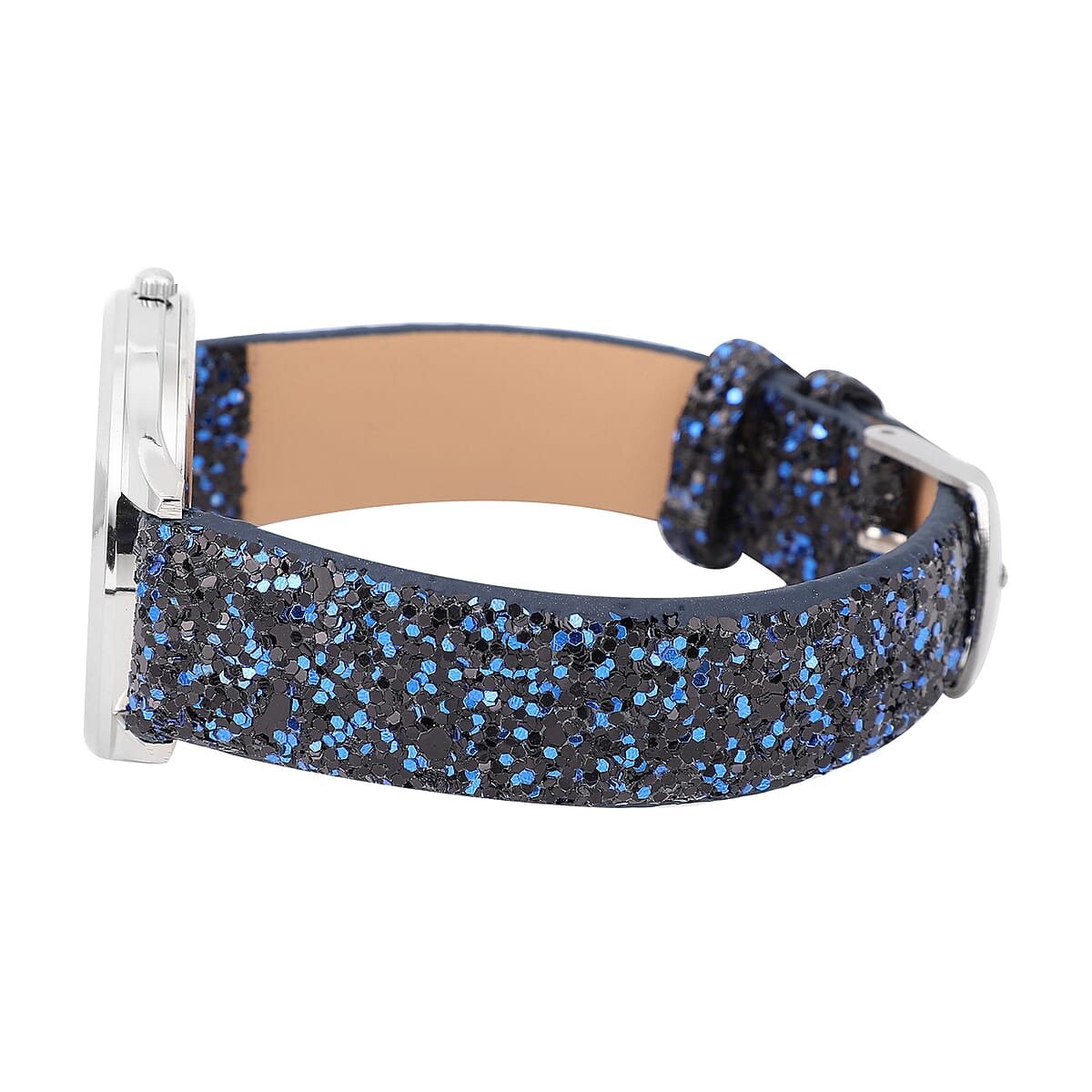 Strada Japanese Movement Watch with Dark Blue Sequin Faux Leather Strap and Navy Blue Solid Acrylic Scarf image number 2