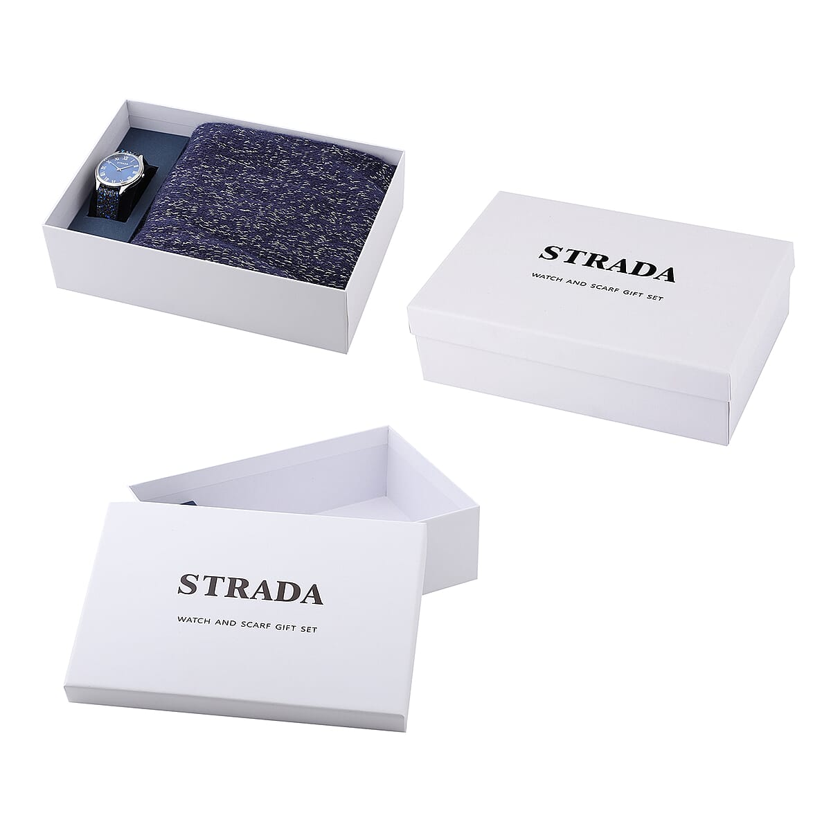 Strada Japanese Movement Watch with Dark Blue Sequin Faux Leather Strap and Navy Blue Solid Acrylic Scarf image number 6