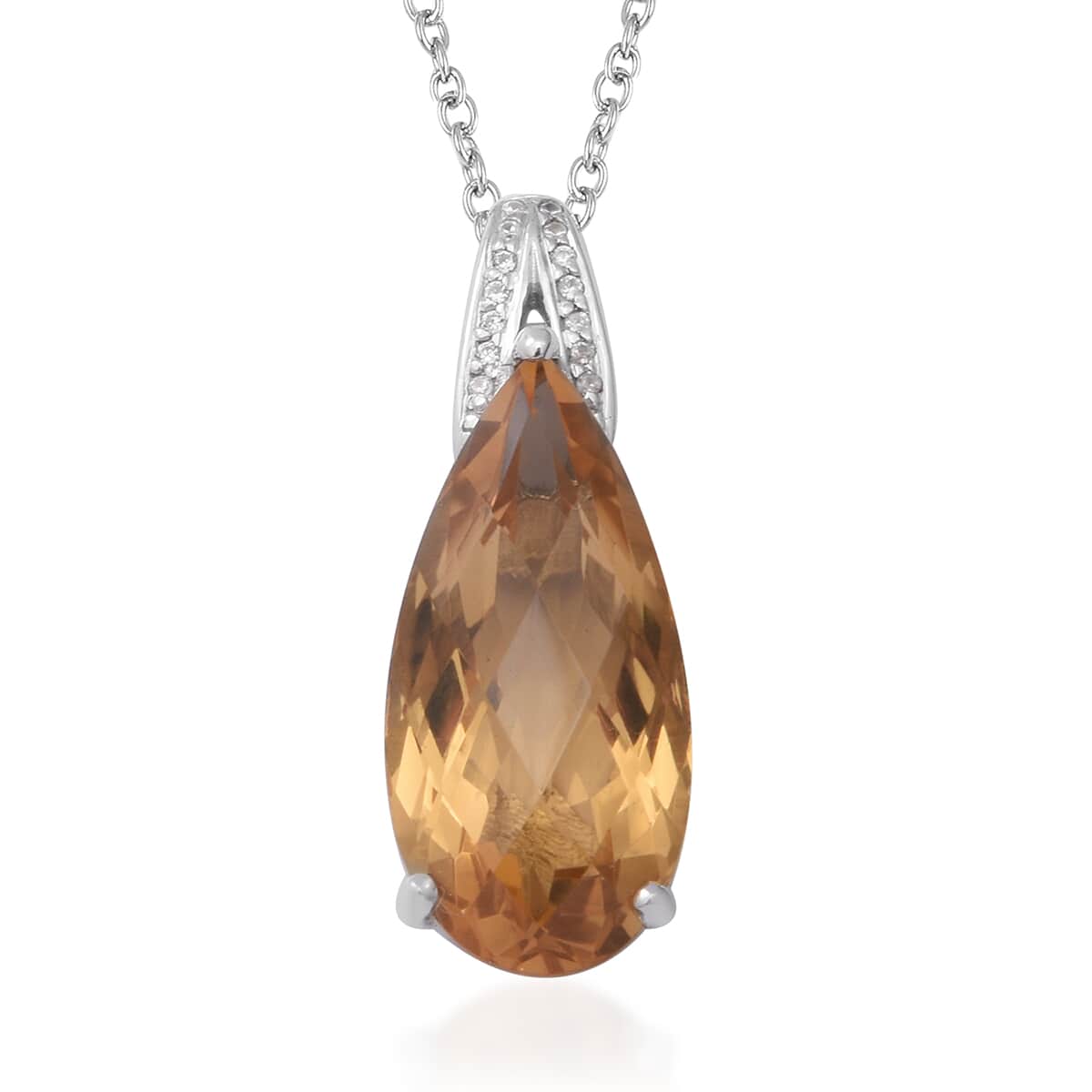 Brazilian Citrine and White Zircon Drop Pendant Necklace 18 Inches in Platinum Over Sterling Silver 15.00 ctw image number 0