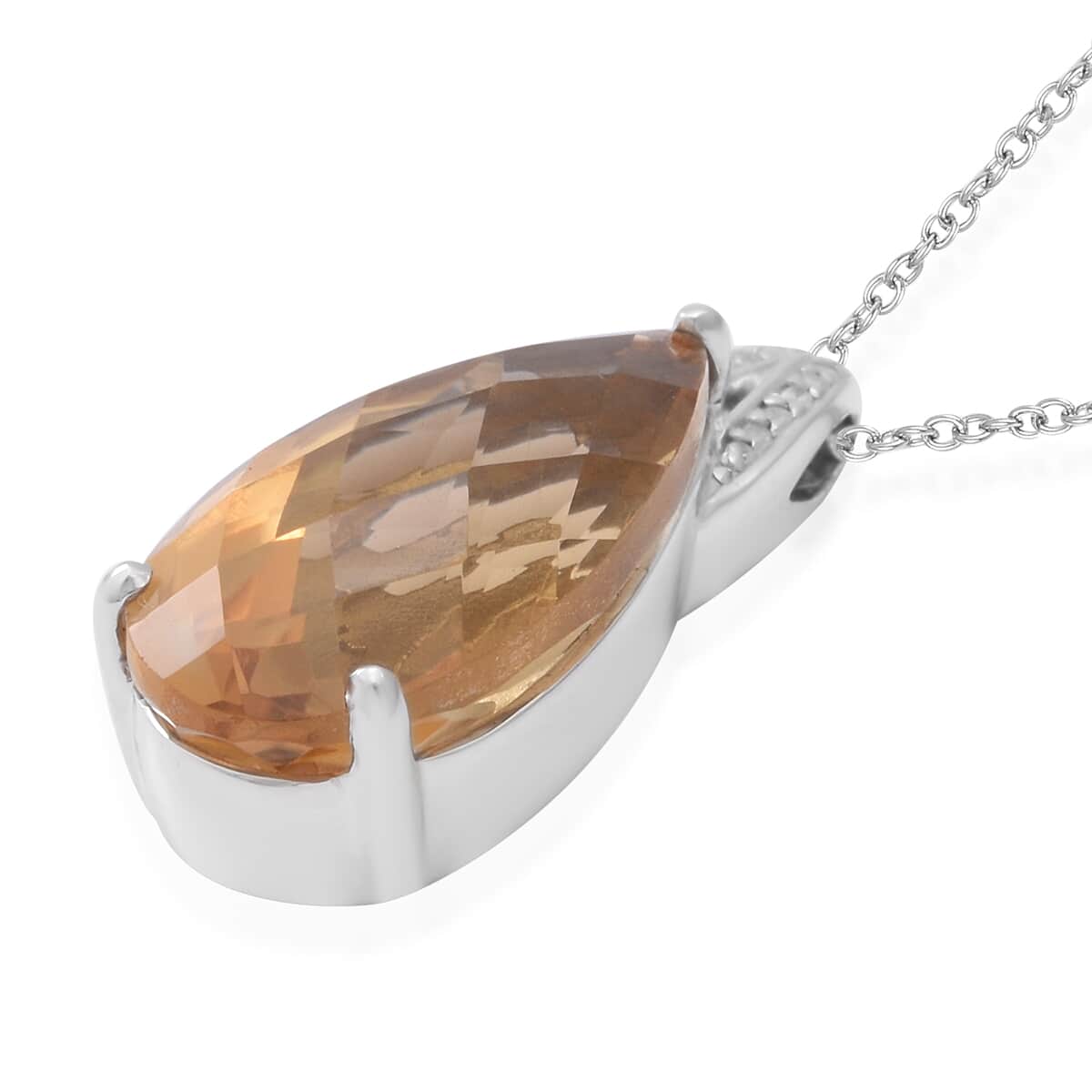 Brazilian Citrine and White Zircon Drop Pendant Necklace 18 Inches in Platinum Over Sterling Silver 15.00 ctw image number 2