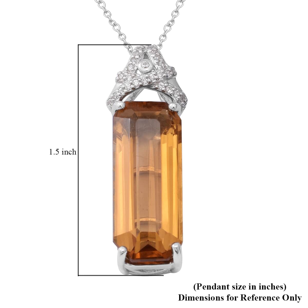 Strap Cut Brazilian Citrine and White Zircon Pendant Necklace 18 Inches in Platinum Over Sterling Silver 14.90 ctw image number 4