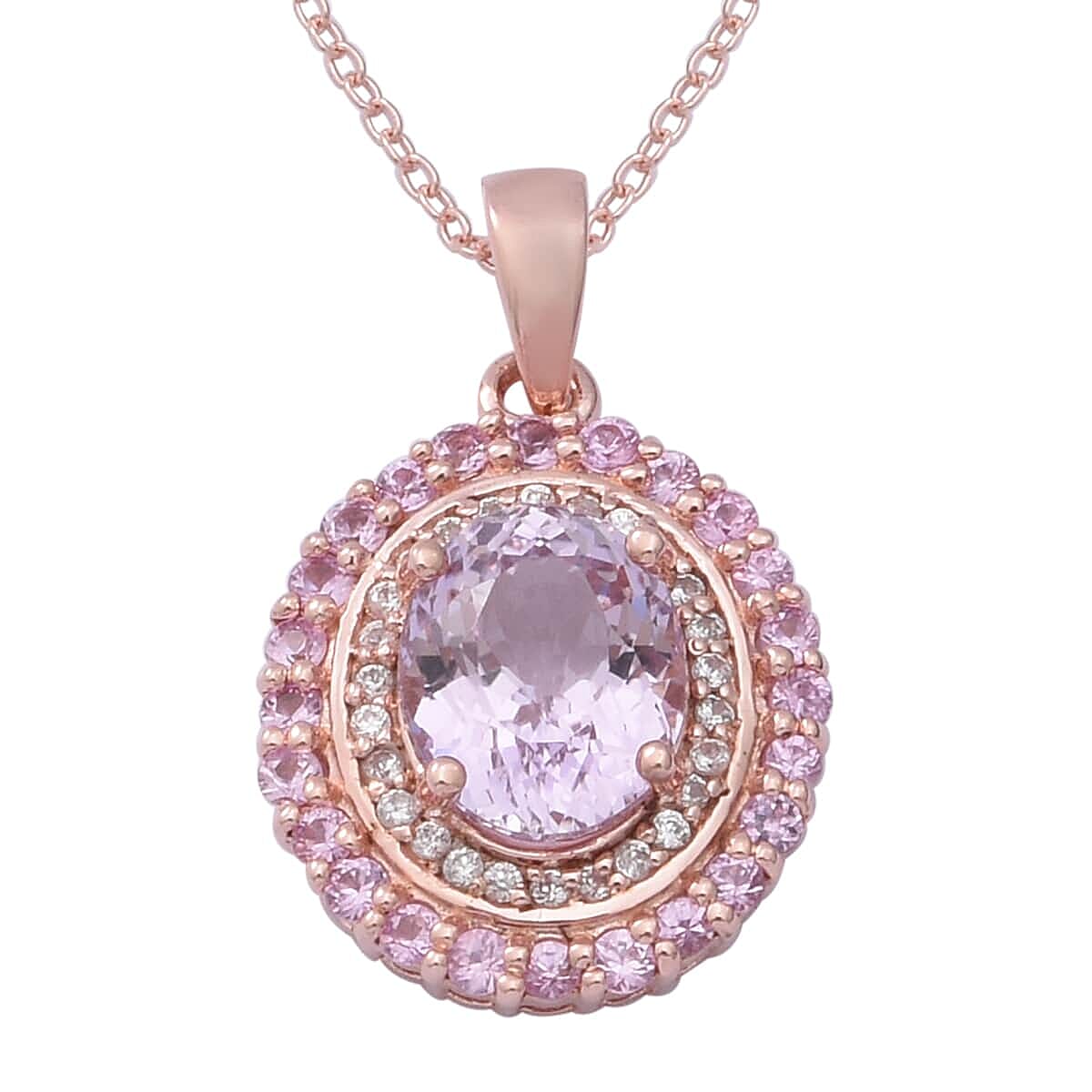 AAA Martha Rocha Kunzite and Multi Gemstone Cocktail Pendant Necklace 18 Inches in Vermeil Rose Gold Over Sterling Silver 4.50 ctw