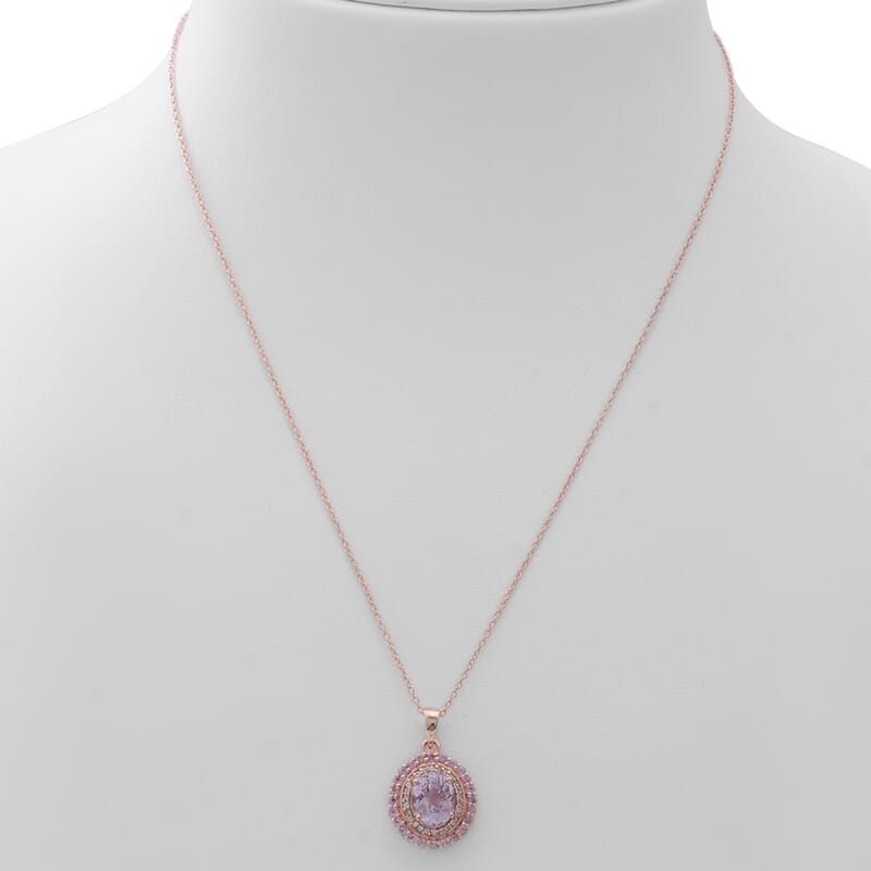 AAA Martha Rocha Kunzite and Multi Gemstone Cocktail Pendant Necklace 18 Inches in Vermeil Rose Gold Over Sterling Silver 4.50 ctw