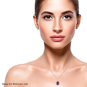 Premium African Ruby (FF) and White Zircon Cocktail Pendant Necklace 18 Inches in Platinum Over Sterling Silver 18.90 ctw