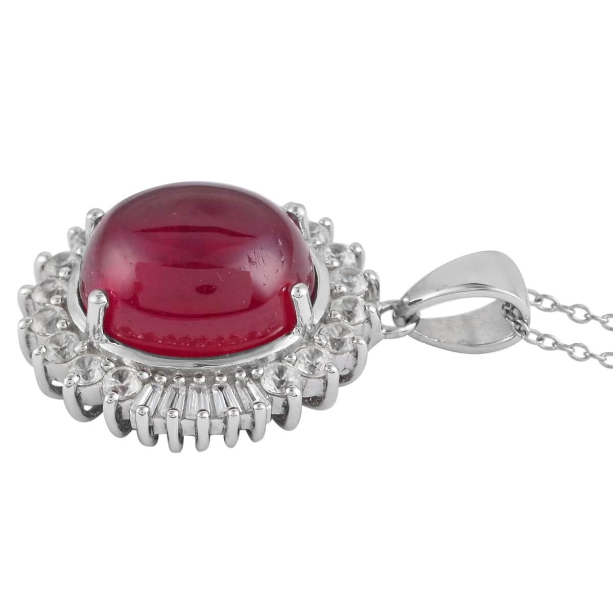 Premium African Ruby (FF) and White Zircon Cocktail Pendant Necklace 18 Inches in Platinum Over Sterling Silver 18.90 ctw image number 3