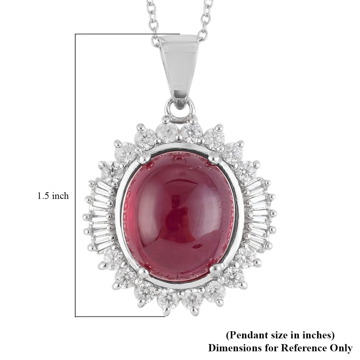 Premium African Ruby (FF) and White Zircon Cocktail Pendant Necklace 18 Inches in Platinum Over Sterling Silver 18.90 ctw image number 5