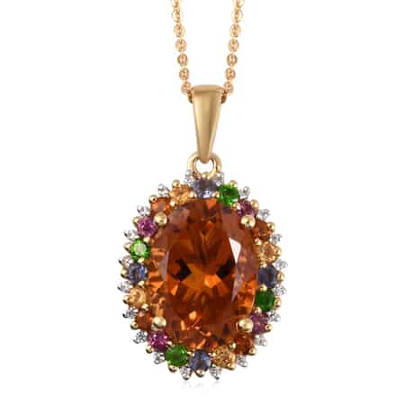 Santa Ana Madeira Citrine and Multi Gemstone Pendant Necklace 20 Inches in Vermeil Yellow Gold Over Sterling Silver 6.30 ctw image number 0