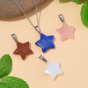 Set of 4 Lapis Lazuli, Opalite, Galilea Rose Quartz, Gold Sandstone Star Pendant without Chain in Silvertone 48.00 ctw