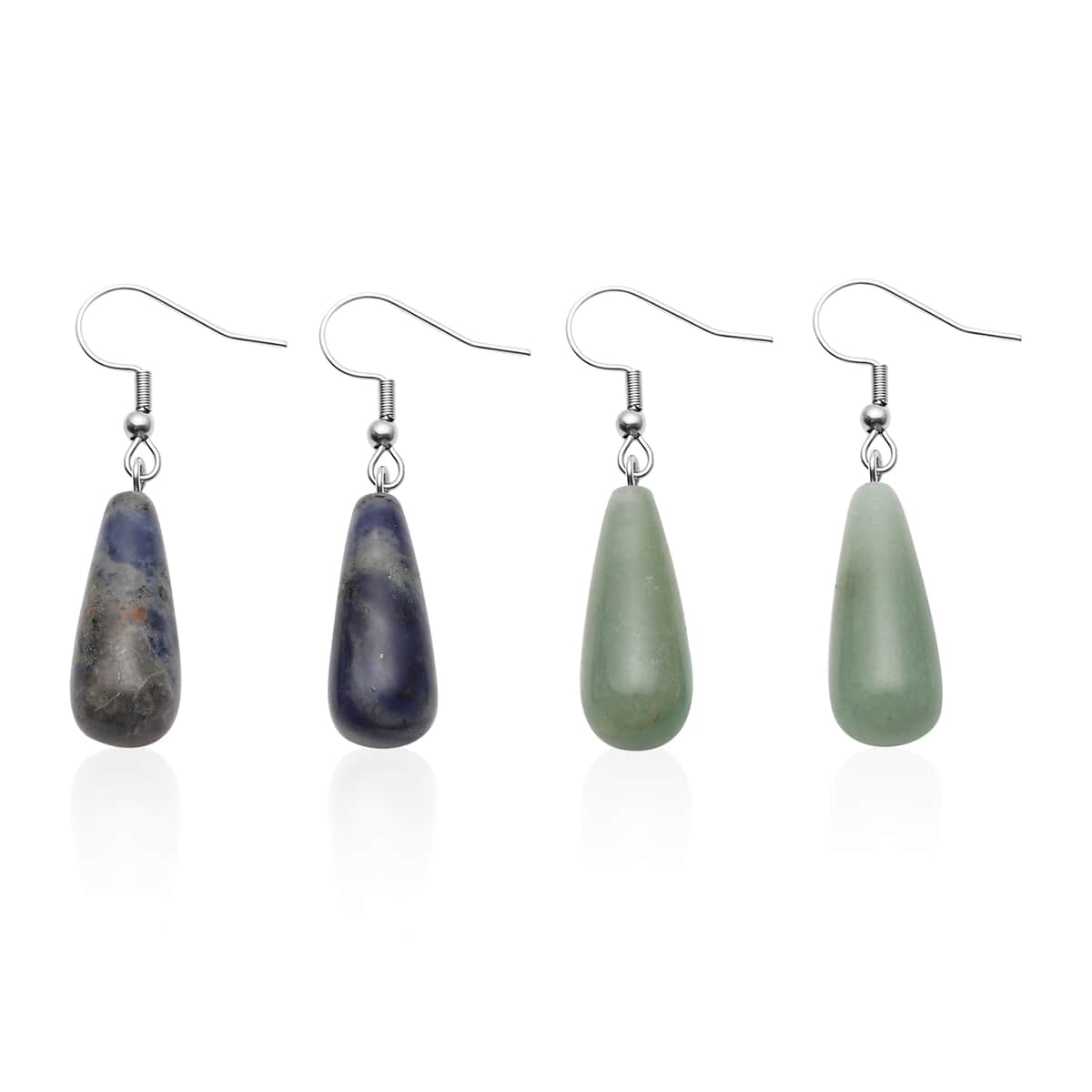 Set of 2 Green Aventurine and Sodalite Earrings in Stainless Steel 32.00 ctw image number 0